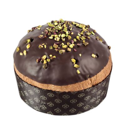 Panettone covered with Extra Dark Chocolate filled with Pistachio Cream Vincente Delicacies 900 gr