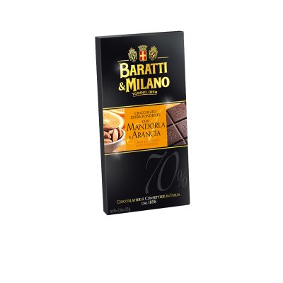 Extra Dark Chocolate with Orange Peels and Almonds Baratti&Milano 75 gr