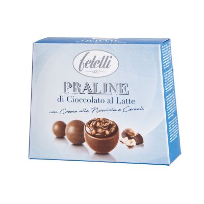 Milk chocolate pralines filled with hazelnut cream and cereals Le Eccellenze Felettii 90 gr