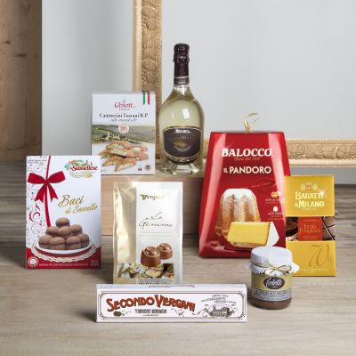 "Elite" - Christmas gift box with pandoro, Cremona nougat, Tuscan cantucci IGP