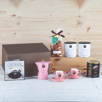 "Box WomenInCoffee" - Solidarity gift pack with coffee, pink coffee pot, biscuits
