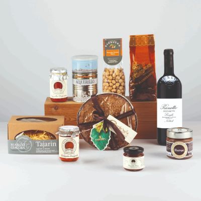 "Piemonte" - Gastronomic hamper Piedmont typical products, with Baci di Cherasco, Tajarin
