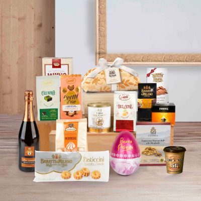 "Pasqua Golosa" - Easter gift Hamper with Tre Marie Colomba, cookies, coffee, Brut Franciacorta 