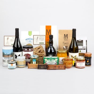 "DispensaBox April" - Gastronomische Speisekammer Box typische Produkte, Nudeln, Hülsenfrüchte, Soßen, Kaffee, süße und herzhafte Backwaren