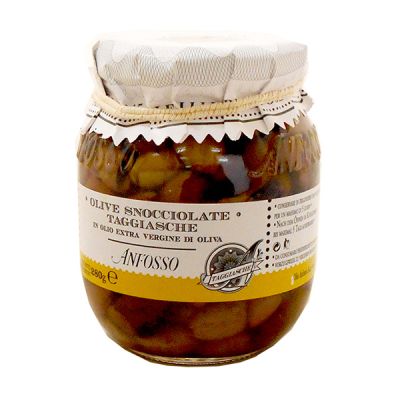 Entkernte Taggiasche Oliven in Extra natives Olivenöl Anfosso 280 gr