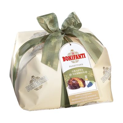 Handverpackt Panettone mit Nebbiolo Grappa Bonifanti 1 kg