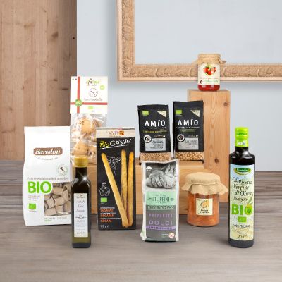 "Delizie Biologiche" -  Bio-Geschenkkorb mit Nudeln, Soße, Olivenöl, Hülsenfrüchten