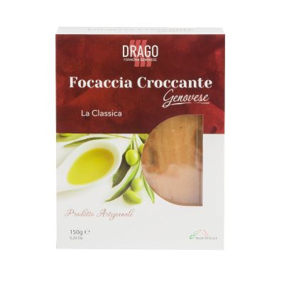 Knusprige Focaccia aus Genova mit Olivenöl Forneria Genovese Drago 150 gr