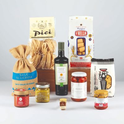 "Un Piatto di Pasta" - Geschenkkorb mit typischer handwerklicher Pasta, Piennolo, Sardellen Colatura 