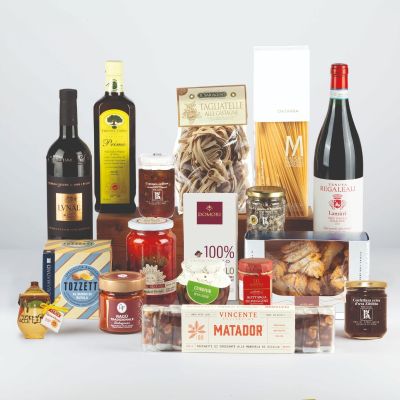 "Le Eccellenze" - Gourmet-Geschenkkorb mit sardischem Safran g.U., Bolognesesoße, Evo-Öl