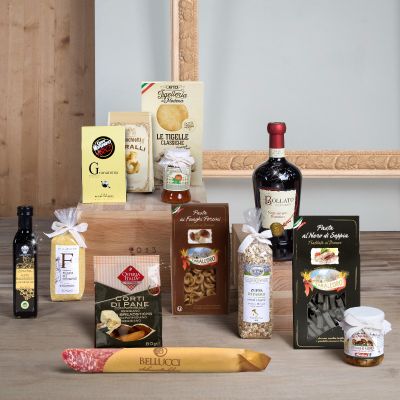 "Campagnolo" - Geschenkkorb mit Strolghino-Salami, Tigelle, Balsamico Essig