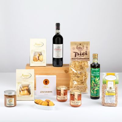 "Toscana" - Geschenkkorb mit typischen Produkten aus der Toskana: Dinkel aus der Garfagnana, evo Öl