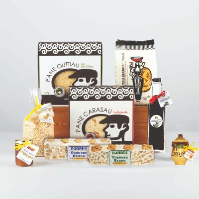 "Sardegna" - Gourmetkorb Sardinien mit typischen Produkten, einschließlich Safran.