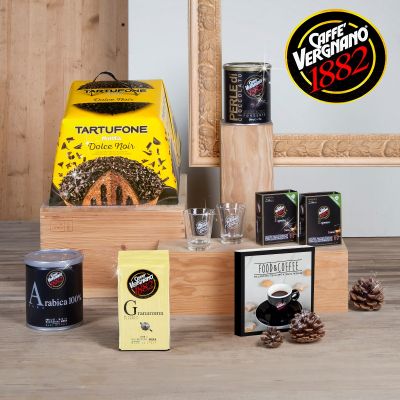 "Vergnano1882" - Motta Weihnachts-Geschenkbox mit Trüffel, Kaffee, überzogenen Kaffeebohnen  