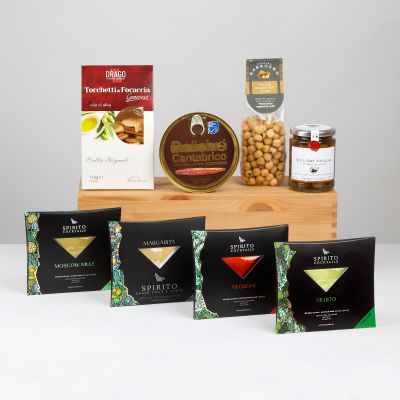 "Mixology" - Aperitif-Geschenkbox mit kantabrischen Sardellen und piemontesischen Haselnüssen