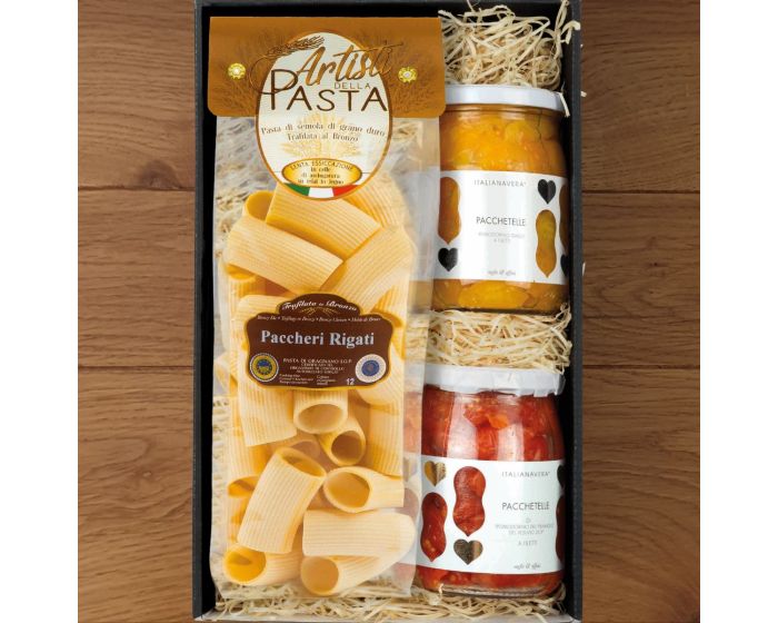 Box ricetta paccheri ai 2 pomodori