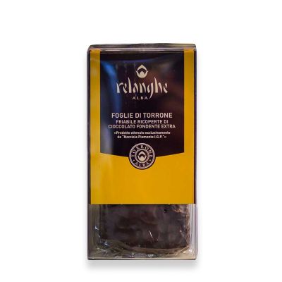Foglie di Torrone Friabile con Nocciola Piemonte IGP ricoperto di Cioccolato fondente Relanghe Alba 240 gr