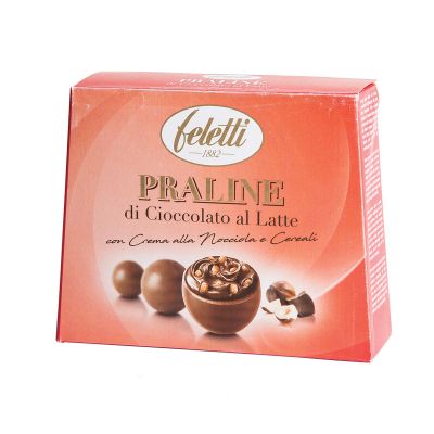 Praline di Cioccolato al Latte ripiene di Crema alla Nocciola e Cereali Le Eccellenze Feletti 90 gr