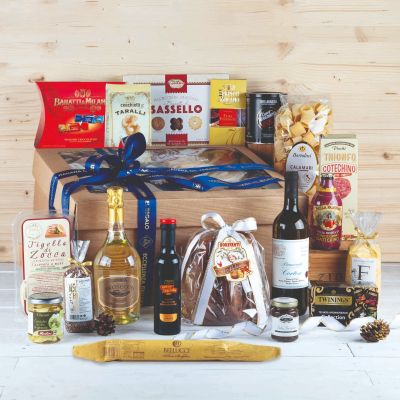 "Prestigio" - Cesto regalo Natalizio con pandoro, tigelle, prosecco